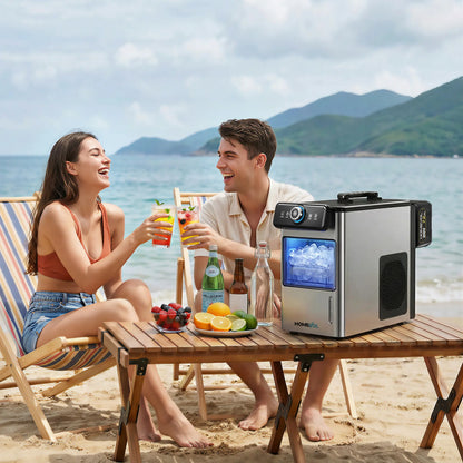 HOMEVOL Cordless Portable Ice Maker, Compatible with Dewalt 2*20V 7.8Ah Rechargeable Battery Powered Countertop Ice Machine with Scoop, 6 Cubes in 6-8 Mins, 2 Ice Sizes, Auto Self-Cleaning, for Home, Kitchen, Camping, RV & Outdoor Summervibes