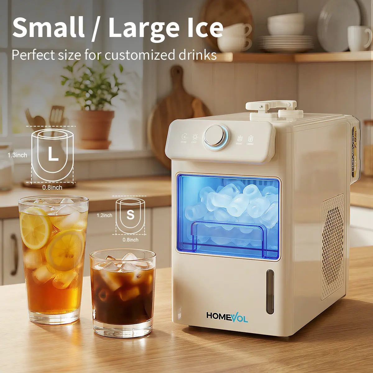 HOMEVOL Cordless Portable Ice Maker, Compatible with Dewalt 2*20V 7.8Ah Rechargeable Battery Powered Countertop Ice Machine with Scoop, 6 Cubes in 6-8 Mins, 2 Ice Sizes, Auto Self-Cleaning, for Home, Kitchen, Camping, RV & Outdoor Summervibes