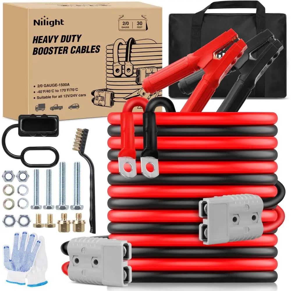 Nilight 0 Gauge 25 Feet Heavy Duty Jumper Cables 1000 Amp Booster Battery Cables with Permanent Installation Kit and Quick Connect Plug Includes Carrying Bag for 12V & 24V Cars Suvs and Trucks Summervibes