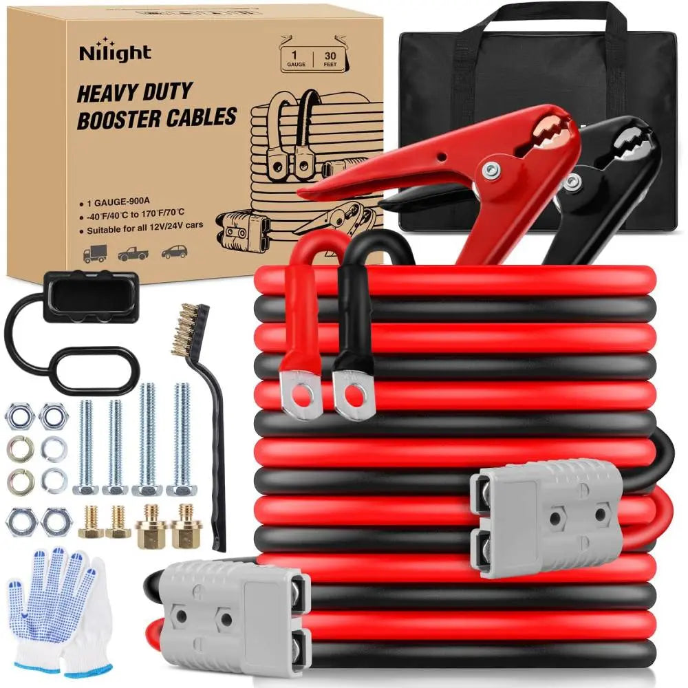 Nilight 0 Gauge 25 Feet Heavy Duty Jumper Cables 1000 Amp Booster Battery Cables with Permanent Installation Kit and Quick Connect Plug Includes Carrying Bag for 12V & 24V Cars Suvs and Trucks Summervibes