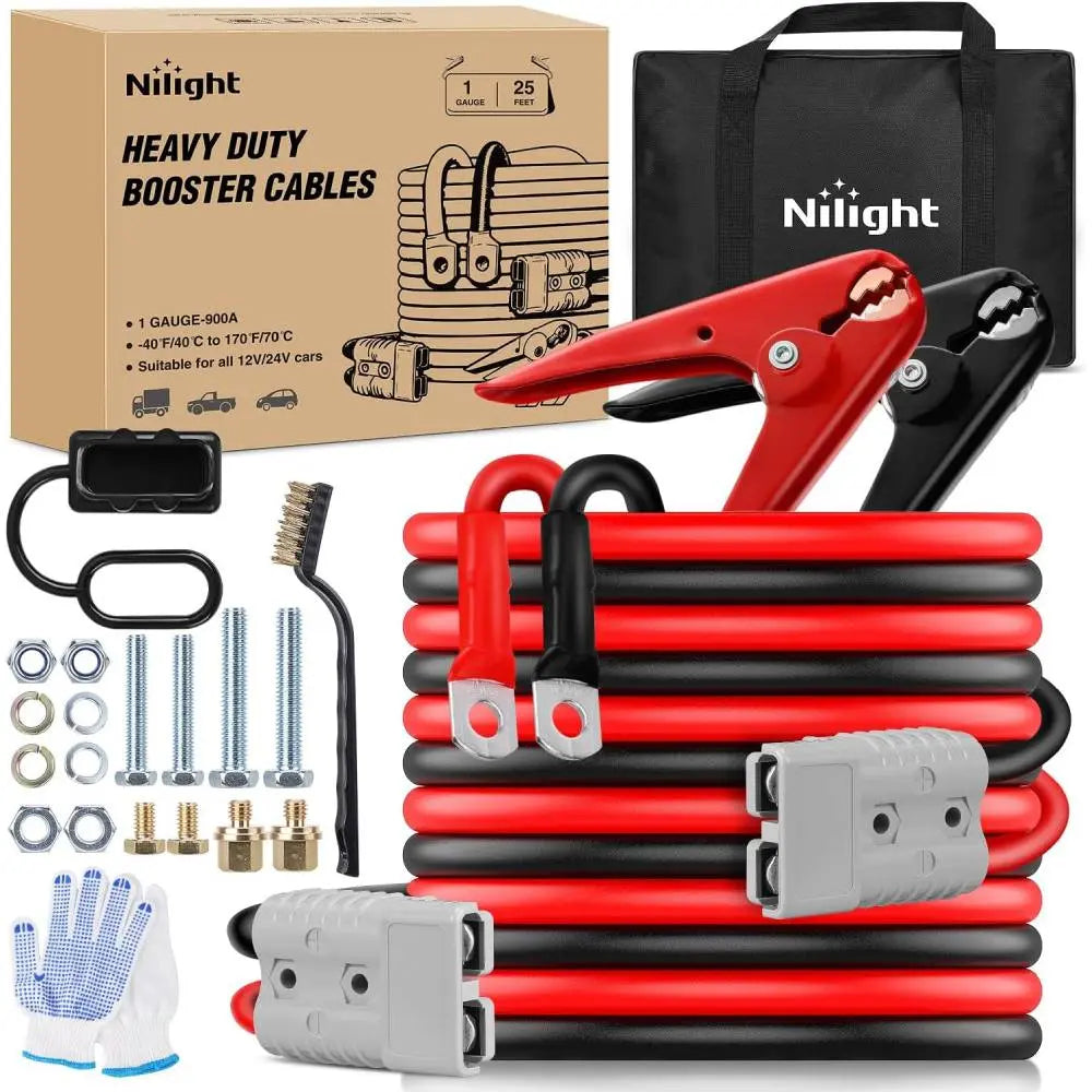 Nilight 0 Gauge 25 Feet Heavy Duty Jumper Cables 1000 Amp Booster Battery Cables with Permanent Installation Kit and Quick Connect Plug Includes Carrying Bag for 12V & 24V Cars Suvs and Trucks Summervibes